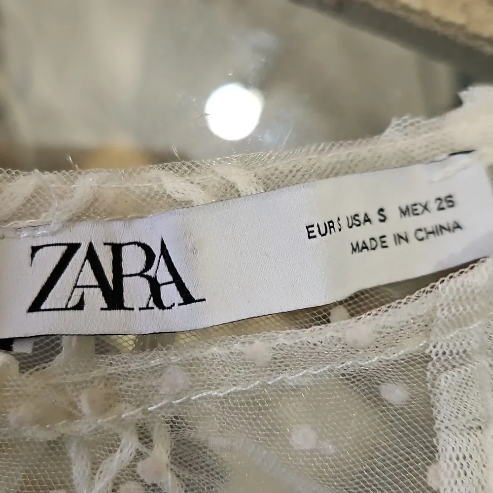 Zara Cream Lace Long Sleeve Cropped Whimsigoth Top Size Small